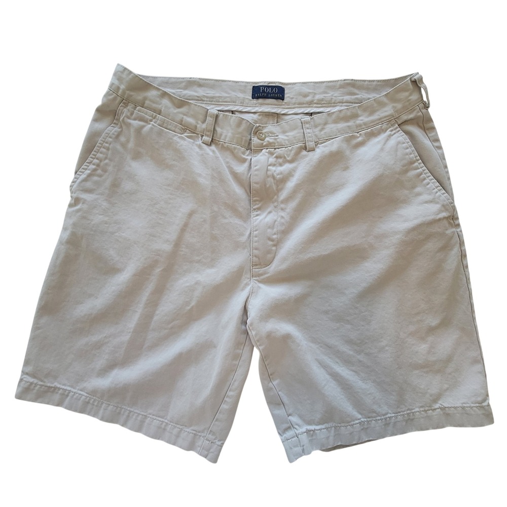 Polo Ralph Lauren Chino‎ Shorts Mens 38 Beige Tan Cotton Flat Front Classic